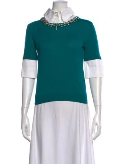 Pre-owned Mary Katrantzou Wool Short Sleeve Top In Green