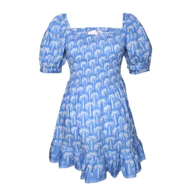 Mary Marshmallow Women's Blue Poppy Dress Short - Tropical Palm - Periwinkle