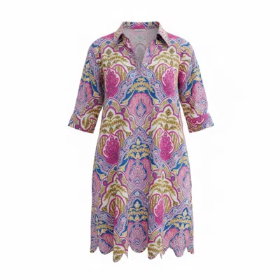 Mary Marshmallow Women's Blue Scalloped Delray Dress - Boho Medallion - Navy In Purple