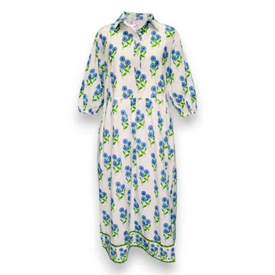 Mary Marshmallow Women's Blue / White Frannie Dress Long - Bunch Of Daisies - Periwinkle
