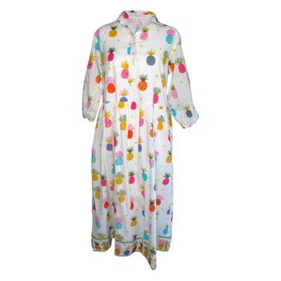 Mary Marshmallow Women's Frannie Dress Long - Pineapples - White