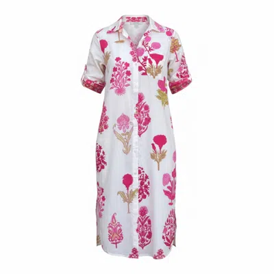 Mary Marshmallow Women's Vacay Dress - Floral Block Print - Pink In White