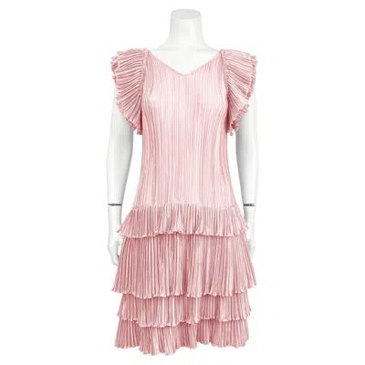 Pre-owned Mary Mcfadden 1980's  Blush Color Marii Micro-pleat Party Dress In Sand
