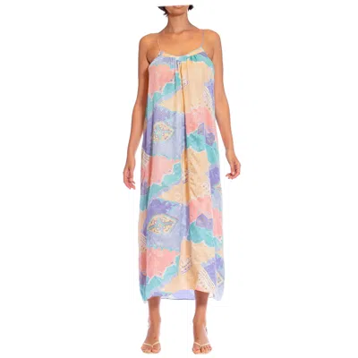 Pre-owned Mary Mcfadden 1980s  Multicolor Pastel Polyester Jacquard Dress In Sand