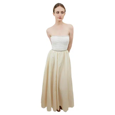 Pre-owned Mary Mcfadden Couture White Strapless Dress With Empire Beadwork