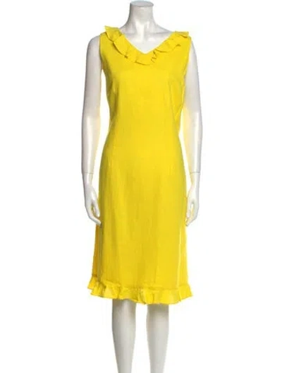 Pre-owned Mary Mcfadden Cowl Neck Midi Length Dress In Yellow