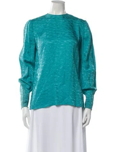 Pre-owned Mary Mcfadden Crew Neck Long Sleeve Blouse In Blue