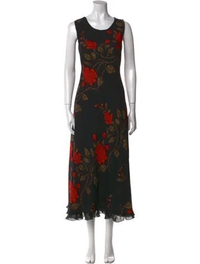 Pre-owned Mary Mcfadden Floral Print Long Dress In Black