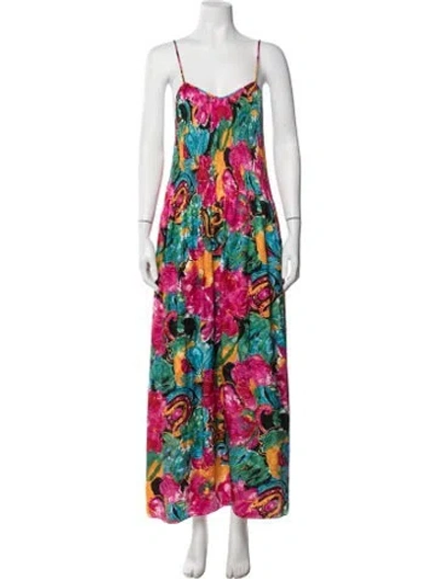 Pre-owned Mary Mcfadden Floral Print Long Dress In Multicolor
