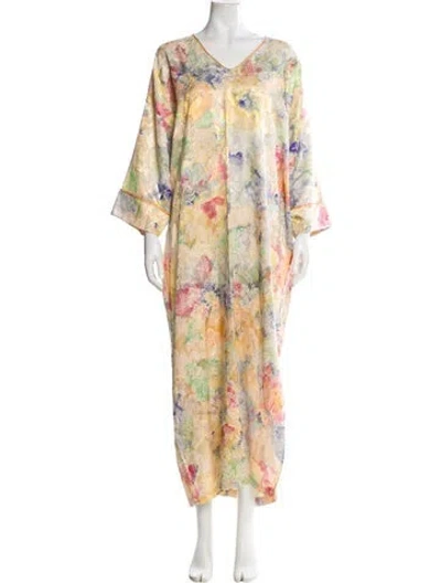 Pre-owned Mary Mcfadden Floral Print Long Dress In Neutral
