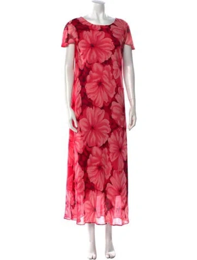 Pre-owned Mary Mcfadden Floral Print Long Dress In Pink