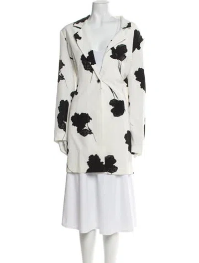 Pre-owned Mary Mcfadden Leather Floral Print Jacket In Neutral