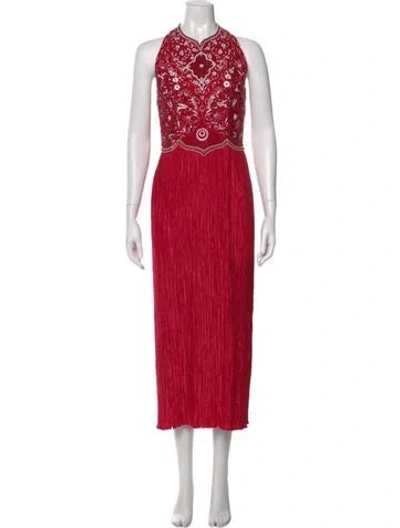 Pre-owned Mary Mcfadden Patterned Long Dress In Red