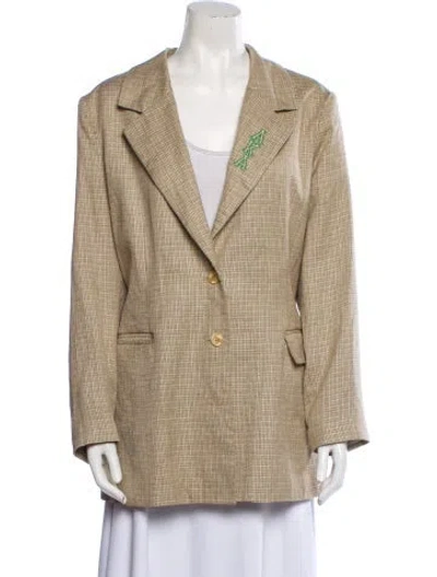 Pre-owned Mary Mcfadden Plaid Print Blazer In Neutral