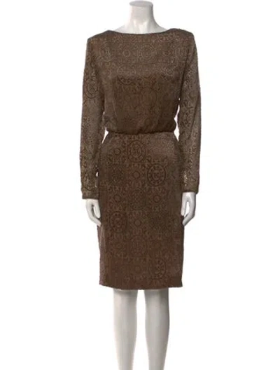 Pre-owned Mary Mcfadden Printed Knee-length Dress In Brown