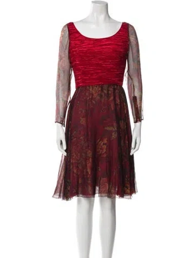 Pre-owned Mary Mcfadden Printed Knee-length Dress In Red