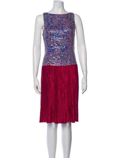 Pre-owned Mary Mcfadden Printed Knee-length Dress In Red