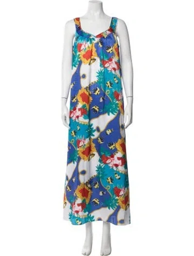 Pre-owned Mary Mcfadden Printed Long Dress In Blue