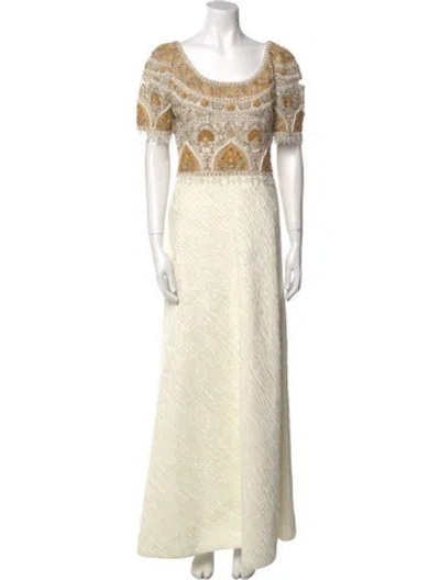 Pre-owned Mary Mcfadden Printed Long Dress In Gold