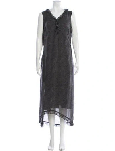 Pre-owned Mary Mcfadden Printed Long Dress In Gray