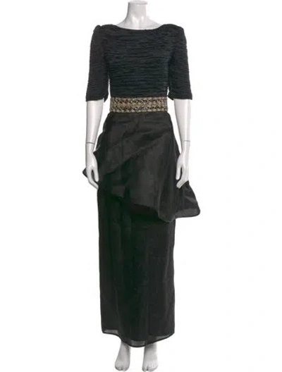 Pre-owned Mary Mcfadden Printed Long Dress In Green