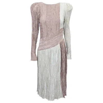 Pre-owned Mary Mcfadden Signature Pleated 2 Toned Cocktail Dress In Gray