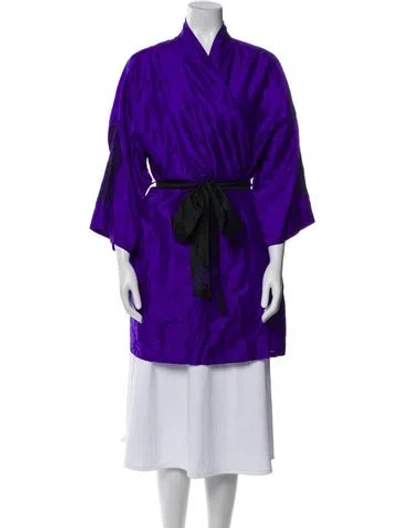 Pre-owned Mary Mcfadden Silk Embroidered Accent Robe In Purple