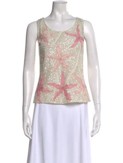 Pre-owned Mary Mcfadden Silk Floral Print Top In Pink