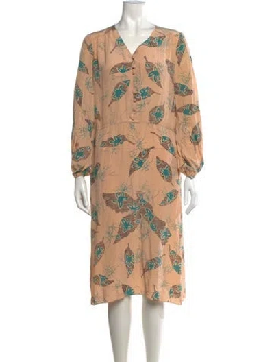Pre-owned Mary Mcfadden Silk Midi Length Dress In Neutral