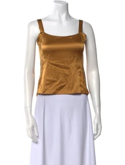 Pre-owned Mary Mcfadden Silk Square Neckline Crop Top In Gold