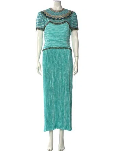 Pre-owned Mary Mcfadden Striped Long Dress In Green