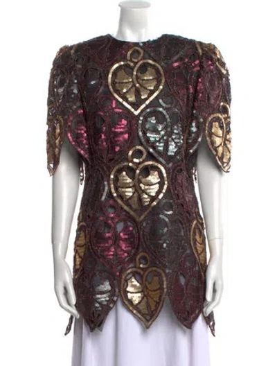 Pre-owned Mary Mcfadden Vintage 1980's Bodysuit In Purple