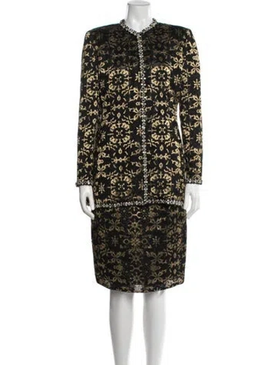 Pre-owned Mary Mcfadden Vintage 1980's Skirt Suit In Black/gold