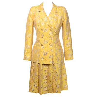 Pre-owned Mary Mcfadden Vintage 1990s  Yellow Metallic Brocade Skirt Suit