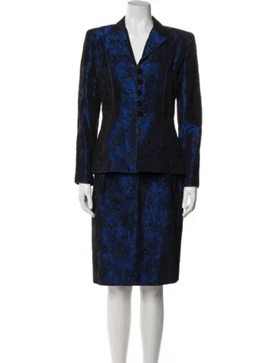 Pre-owned Mary Mcfadden Vintage Lace Pattern Skirt Suit In Blue