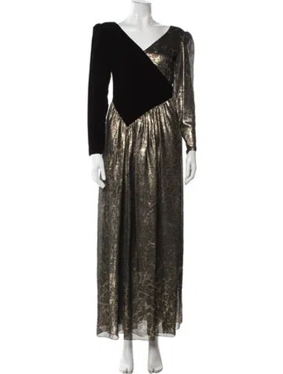 Pre-owned Mary Mcfadden Vintage Long Dress In Black/gold