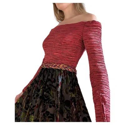 Pre-owned Mary Mcfadden Vintage  Couture Off-the-shoulder Gown In Brown