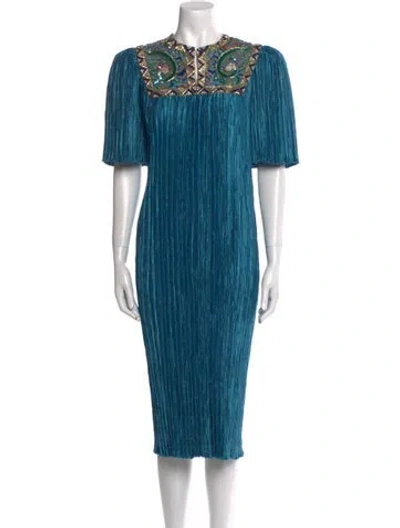 Pre-owned Mary Mcfadden Vintage Midi Length Dress In Blue