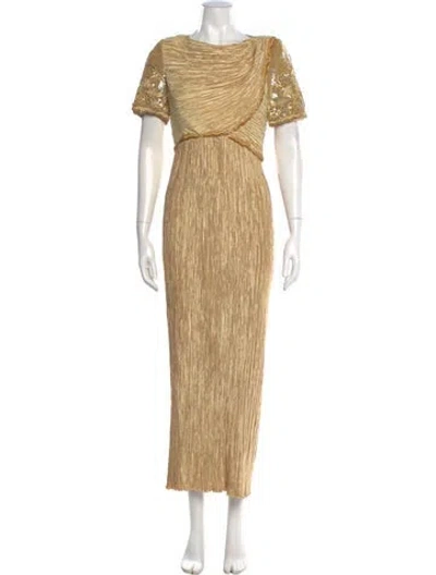 Pre-owned Mary Mcfadden Vintage Midi Length Dress In Gold