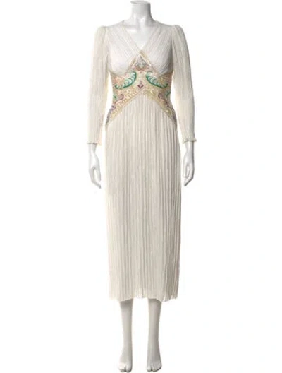 Pre-owned Mary Mcfadden Vintage Midi Length Dress In White