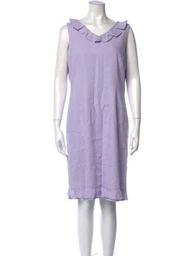 Pre-owned Mary Mcfadden V-neck Knee-length Dress In Purple