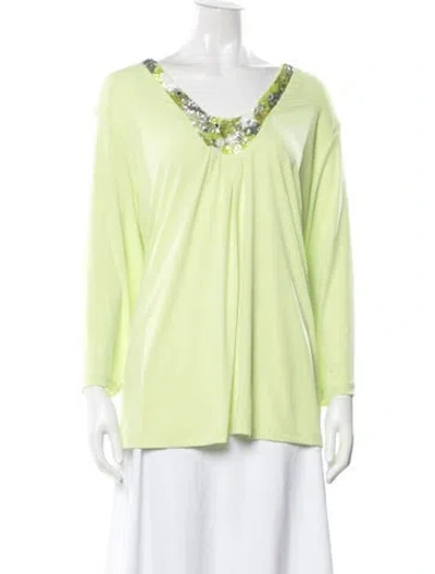 Pre-owned Mary Mcfadden V-neck Long Sleeve Top In Yellow