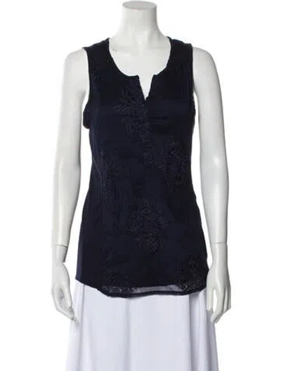 Pre-owned Mary Mcfadden V-neck Sleeveless Top In Blue