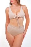 Mary Mercedes Cali Super High Waisted Bikini Bottom In Cream