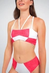 Mary Mercedes Massi Bikini Top With Color-blocked Tile Pattern In White And Red