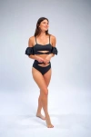 Mary Mercedes Ty Cutout Bikini Top With Ruffle Sleeves In Charcoal Grey