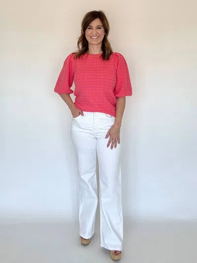 Mary Square Abigail Puff Sleeve Blouse In Coral/pink In Multi