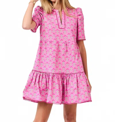 Mary Square Adelyn Dress In Deco Lilies Fuchsia In Pink