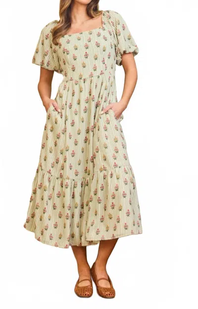 Mary Square Alexi Dress Cottage Stripes In Green