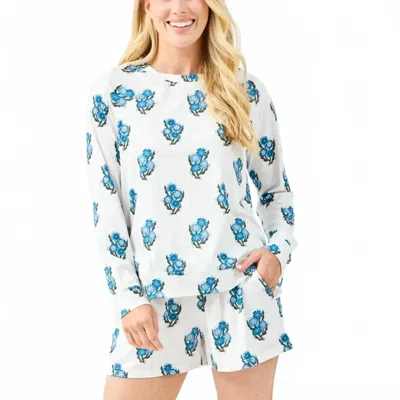Mary Square Annie Floral Fable Pajama Short Set In Blue And Ivory In White